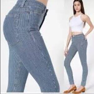 American Apparel Blue/While Railroad Striped Ankle Zip Skinny Jeans Size 32